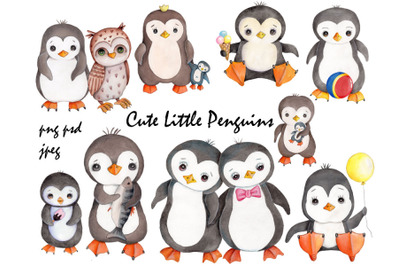 Cute Little Penguins. Set of 10 illustrations.P