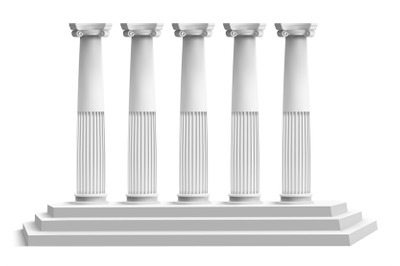 Realistic temple columns. Ancient greek pillars with marble 3d stair p