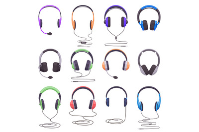 Headphones equipment. Music technology headset, audio headgear digital