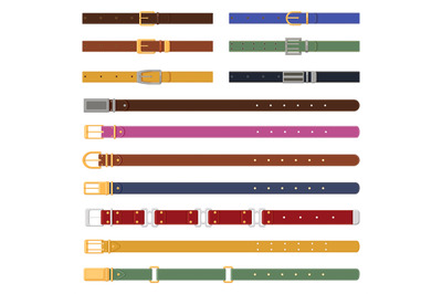 Leather strapping belts. Leathern belt with metal buckle, elegant fash