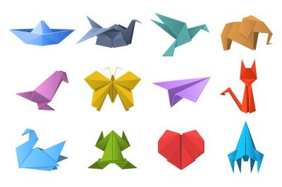 Paper origami shapes. Origami polygonal paper folding&2C; pigeon&2C; animals