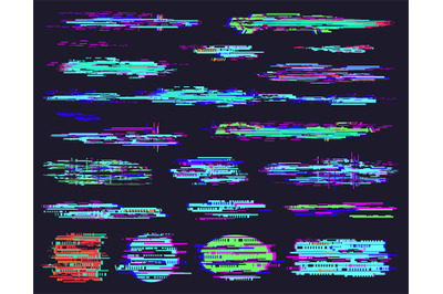 Glitch error elements. Digital pixel noise abstract frames, technical