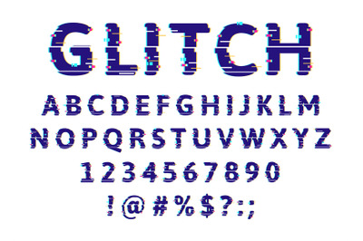 Glitch damage alphabet. Error pixel noise abs font, technical glitch p