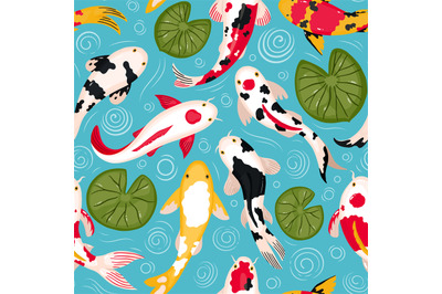 Koi fish pattern. Oriental koi colorful floating carps backdrop, chine