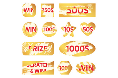 Scratch lottery card. Lottery win ticket, golden scratch cards for lot