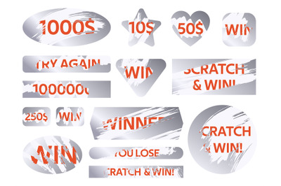 Scratch cards. Lottery silver scratch cards, winning game lottery card