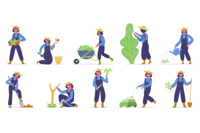 Garden worker. Female gardener planting, watering and growing sprouts,