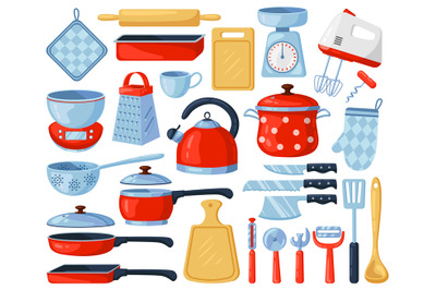 Kitchen dinnerware. Kitchenware and tableware dishes, tools, cutlery,