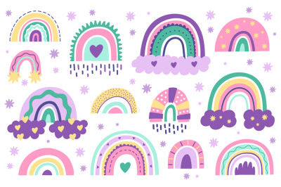 Doodle nursery rainbows. Hand drawn scandinavian style rainbow. Baby s