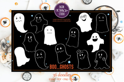 Hand Drawn White Ghost | Halloween Doodles | Cute Phantom Illustration
