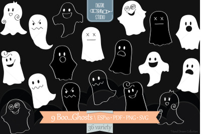 Hand Drawn White Ghost | Halloween Doodles | Cute Phantom Illustration