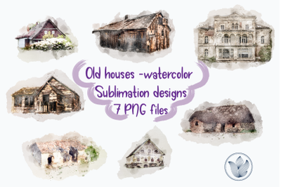 Old houses watercolor sublimation png files