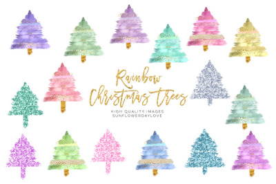 Modern Christmas Tree Clip Art Collection, Glitter Brush Strokes