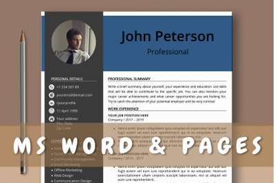 Professional Resume Template Word &amp; Pages