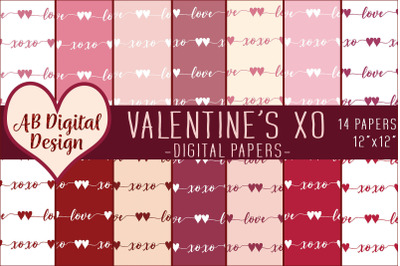 Valentines Love &amp; Hearts Digital Paper, Romantic Red &amp; Pink, Weddings