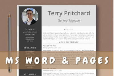 Professional Resume Template for Word &amp; Pages