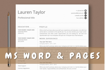 Professional Resume Template for Word &amp; Pages