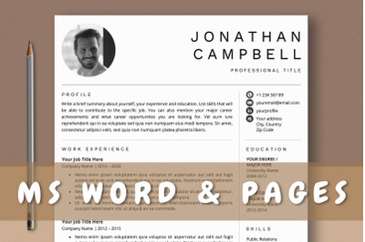 Professional Resume Template Word &amp; Pages