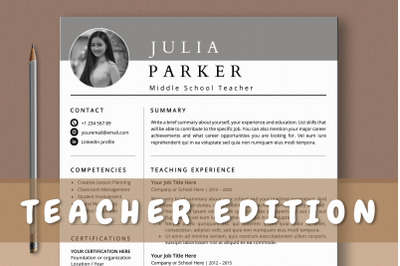 Teacher Resume Template with Photo Word &amp; Pages