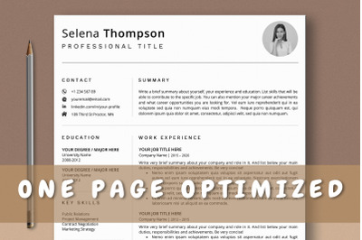 Optimized One Page Resume Template Word &amp; Pages