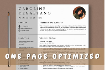 Optimized One Page Resume Template Word &amp; Pages