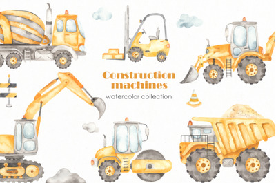 Construction machines watercolor
