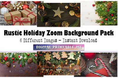 Rustic Holiday Zoom Background, 6 Digital Download, Christmas, gingerb