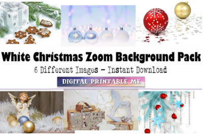 White Christmas Zoom Background, 6 Digital Download, Holiday, gingerbr