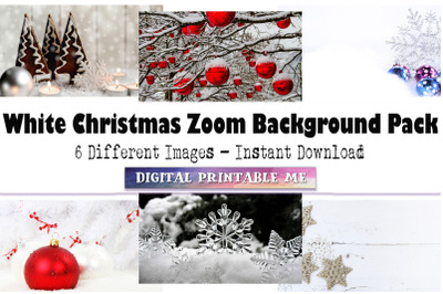 White Christmas Zoom Background, 6 Digital Download, Holiday, tree, sn