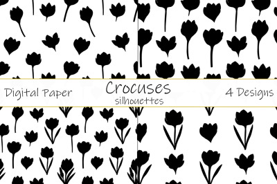 Crocuses silhouettes pattern. Flowers pattern. Crocuses SVG.