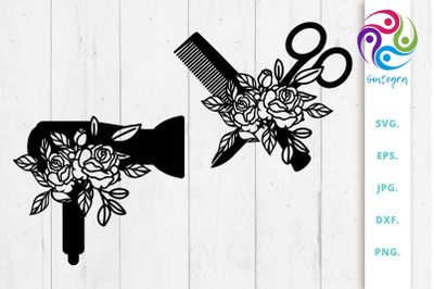 Hairdresser Svg, Hairstylist Svg,Combo and Scissors Svg, Hair dryer