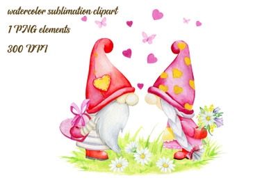 watercolor clip art ,valentine&#039;s day, Valentine gnome  clipart, Valent