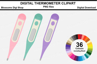 Digital Thermometer Sticker Clipart, 36 files, multi colours