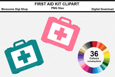 First Aid Kit Sticker Clipart, 36 files, multi colours