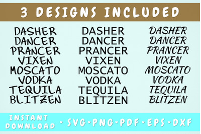 Dasher Dancer Prancer Vixen Moscato Vodka Tequila Blitzen Svg