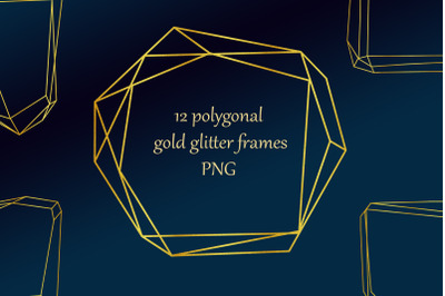12 polygonal gold glitter frames  Clipart