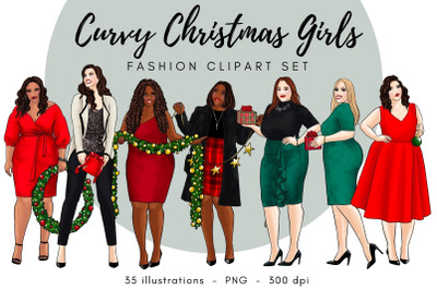 Curvy Christmas Girls fashion clipart