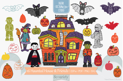 Haunted House Color | Monster Character, Halloween Pumpkin