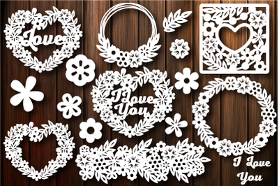 Heart SVG, Floral Frame Cutting Templates, Flower Wreath