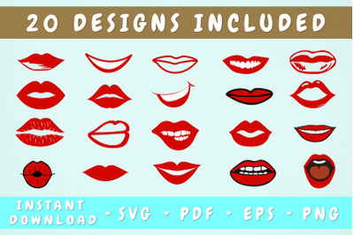 Lips SVG Bundle, 20 Designs Included, Mouth SVG