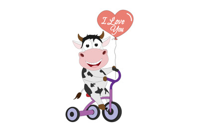 cute cow with bicycle