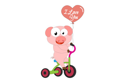 cute pig with bicycle