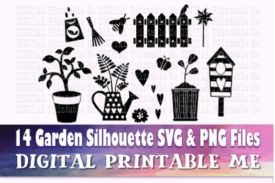 Cute Garden svg&2C; silhouette bundle&2C; 14 images&2C; gardening&2C; flower pot&2C;