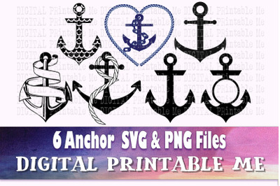 Anchor&2C; svg bundle&2C; silhouette&2C; PNG&2C; clip art&2C; 6 Digital&2C; sailing&2C; shi