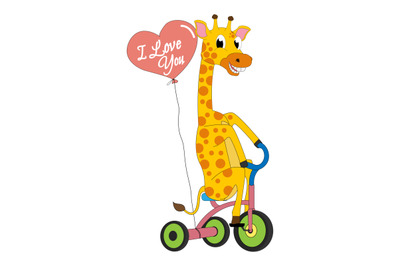 cute giraffe animal cartoon with bicycle