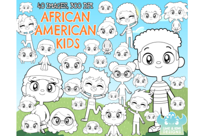 African American Kids Digital Stamps - Lime and Kiwi Designs