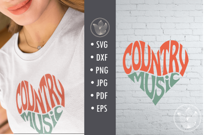 Country music svg cut file, lettering in heart shape