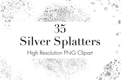 Silver Splatters Clipart, Silver Dust, Silver Glitter, Silver Overlays
