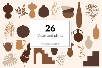 Vases, pots and plants clipart