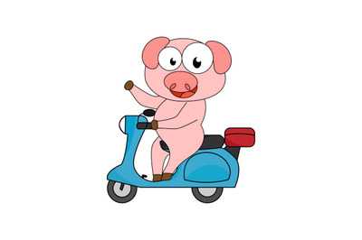 cute pig ride motorcycle